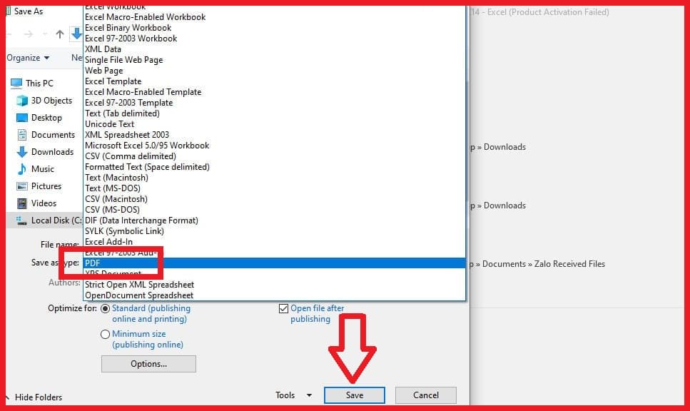 Chuyển từ Excel sang PDF trực tiếp