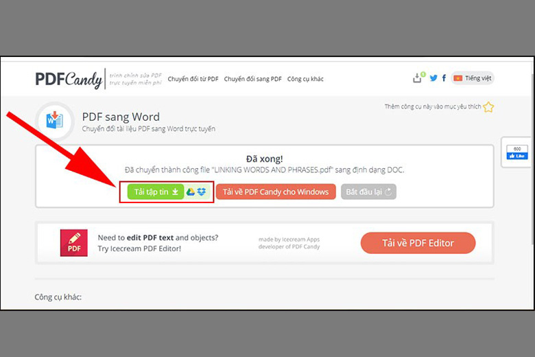 Cách chuyển file PDF sang Word trên máy tính với PDF Candy