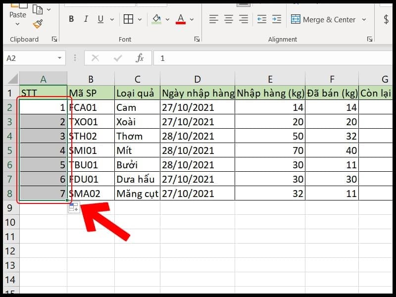 Mẹo đánh số thứ tự trong Excel bằng cách kéo chuột