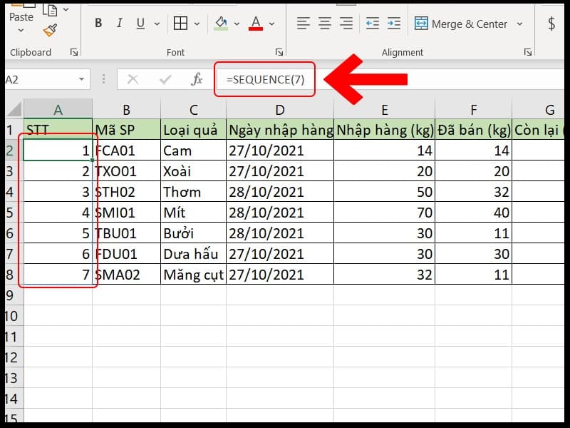 Cách đánh số thứ tự trong Excel bằng hàm SEQUENCE