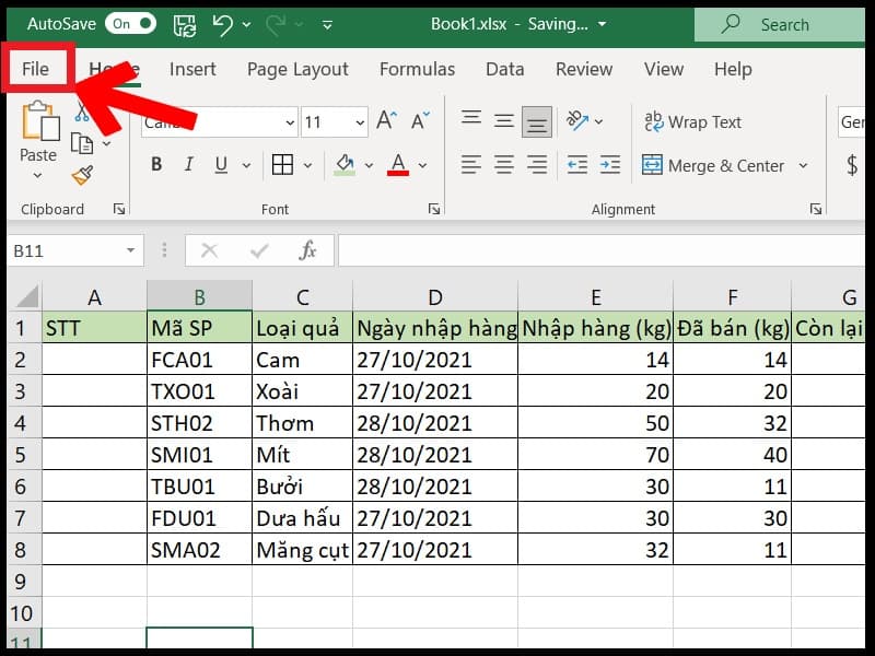 Chọn tab "File" trên thanh công cụ