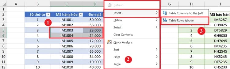 Cách thêm dòng trong Excel khi có bảng dữ liệu