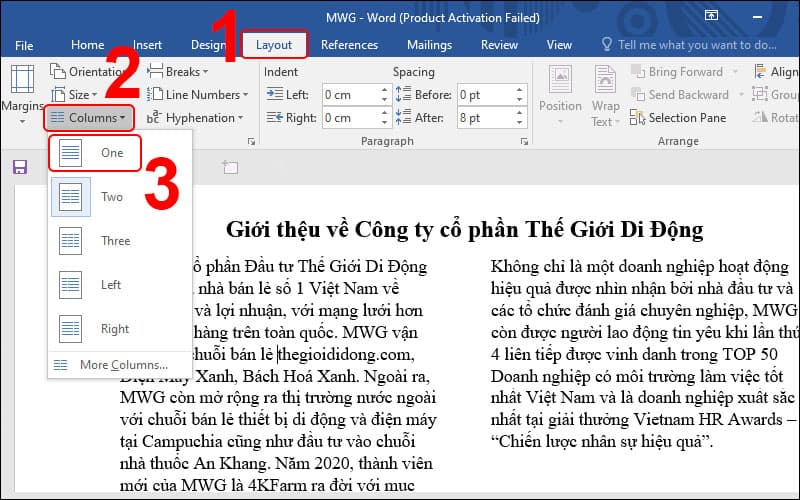 Cách bỏ cột trong Word 