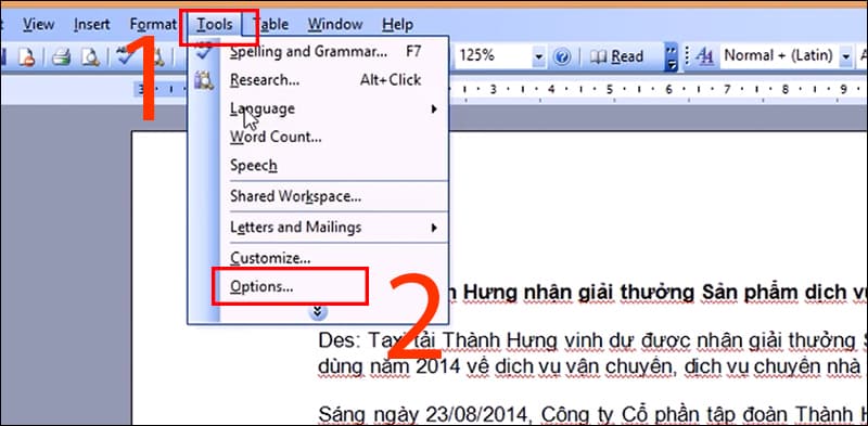 Cách tắt gạch đỏ trong Word phiên bản 2003