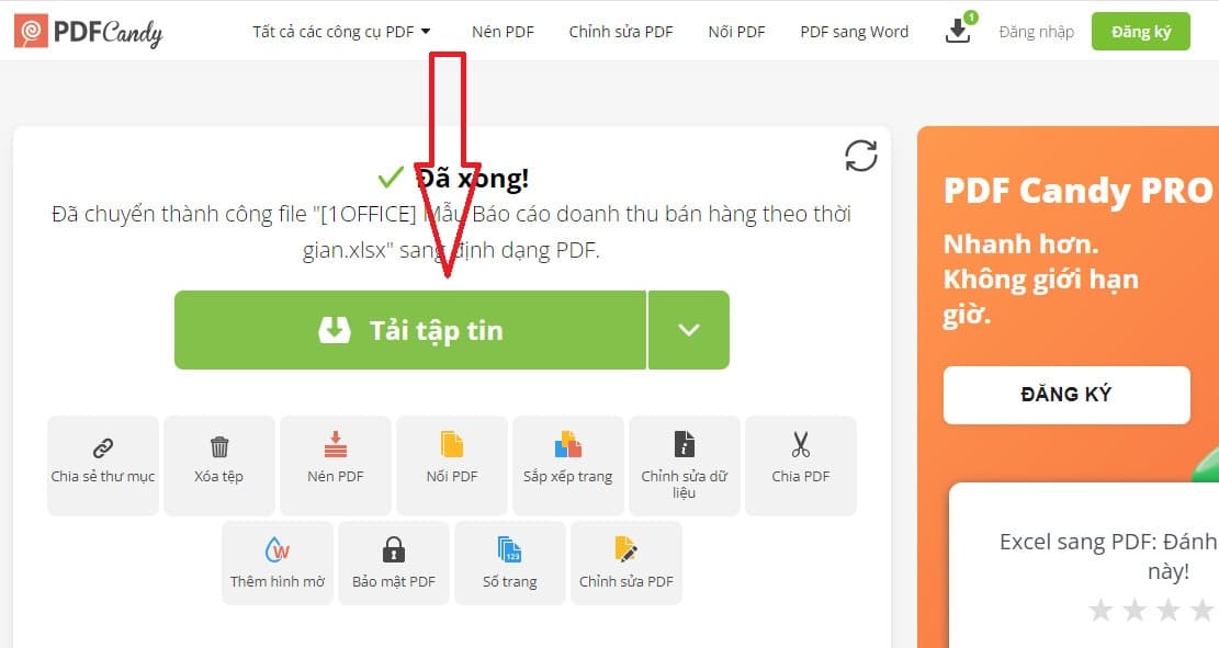 Nhấp vào nút "Tải tập tin" để tải file