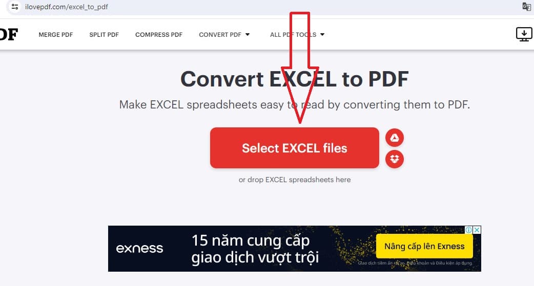 Nhấn vào nút "Select Excel files"