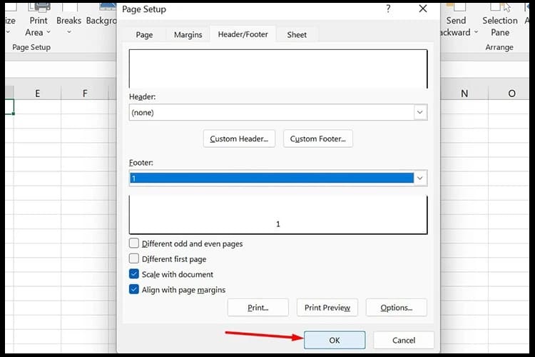 Cách đánh số trang trong Excel từ Page Setup