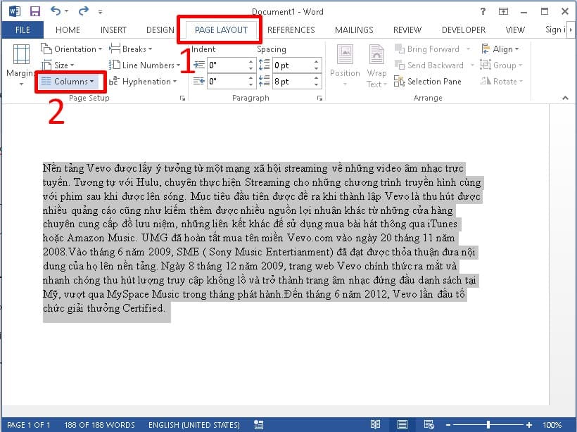 Nhấp vào tab Layout 