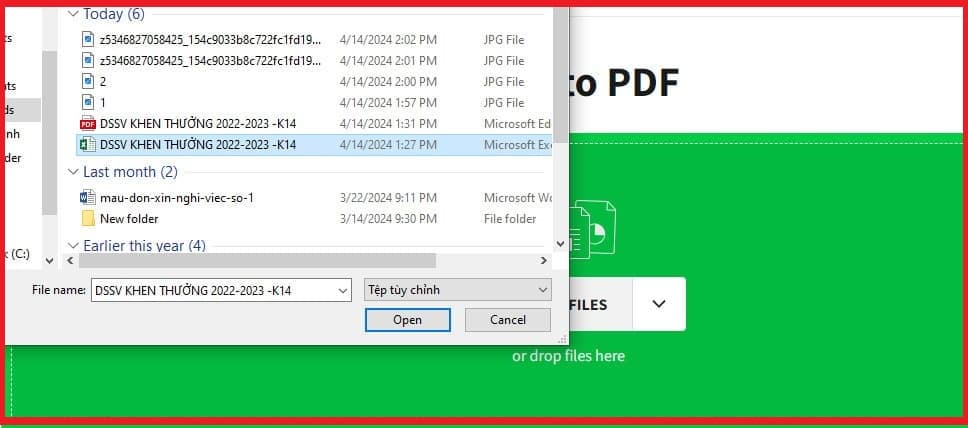 Nhấn vào nút "Choose file" ở giữa trang