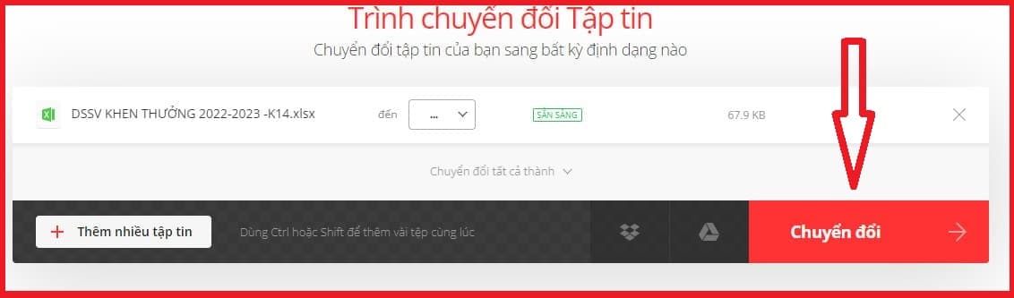 Chọn vào mục "Chuyển đổi"