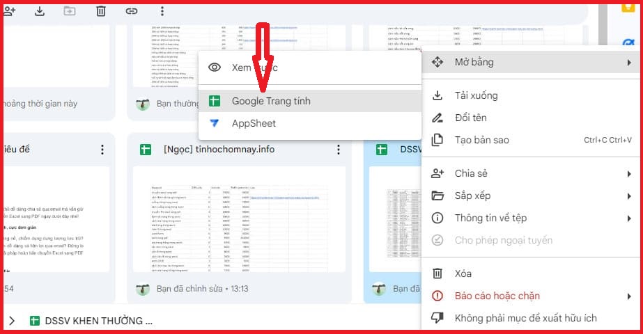 Cách chuyển Excel sang PDF trên Google Drive