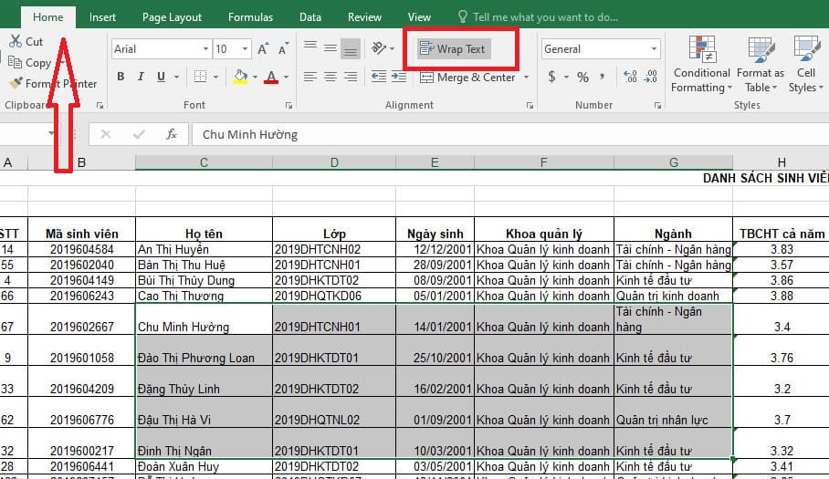 Cách xuống dòng trong Excel bằng Wrap Text