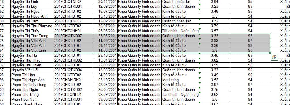 Chọn ô tính muốn xuống  dòng