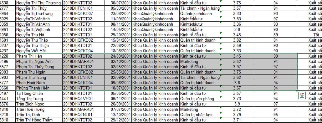  Chọn ô muốn căn chỉnh dữ liệu