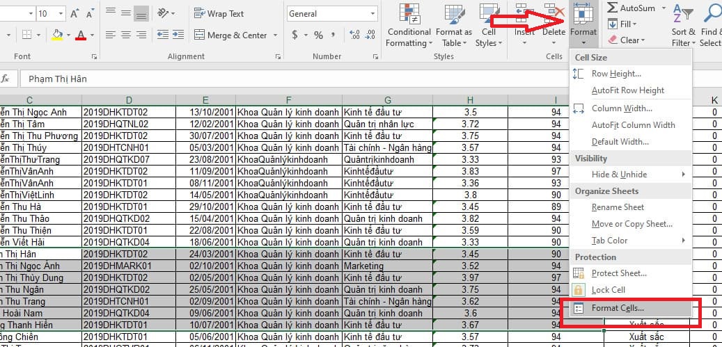 chọn Format Cells