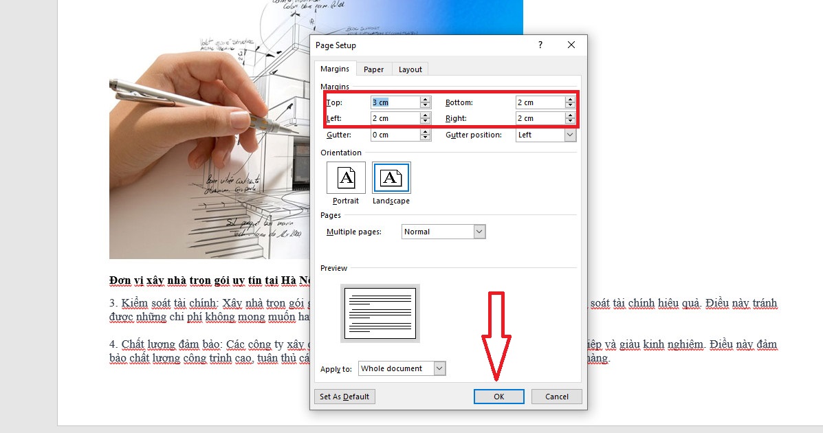 Căn lề trong word với Options