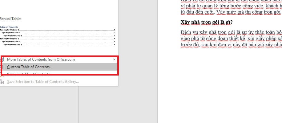 Tạo mục lục tùy chỉnh
