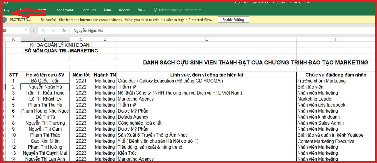 Chọn tab File