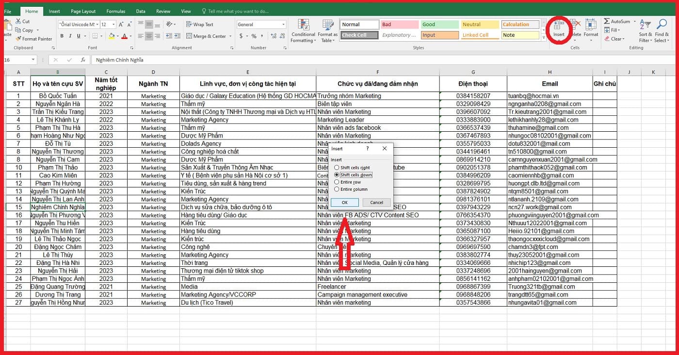 Cách thêm dòng trong Excel với thanh Ribbon