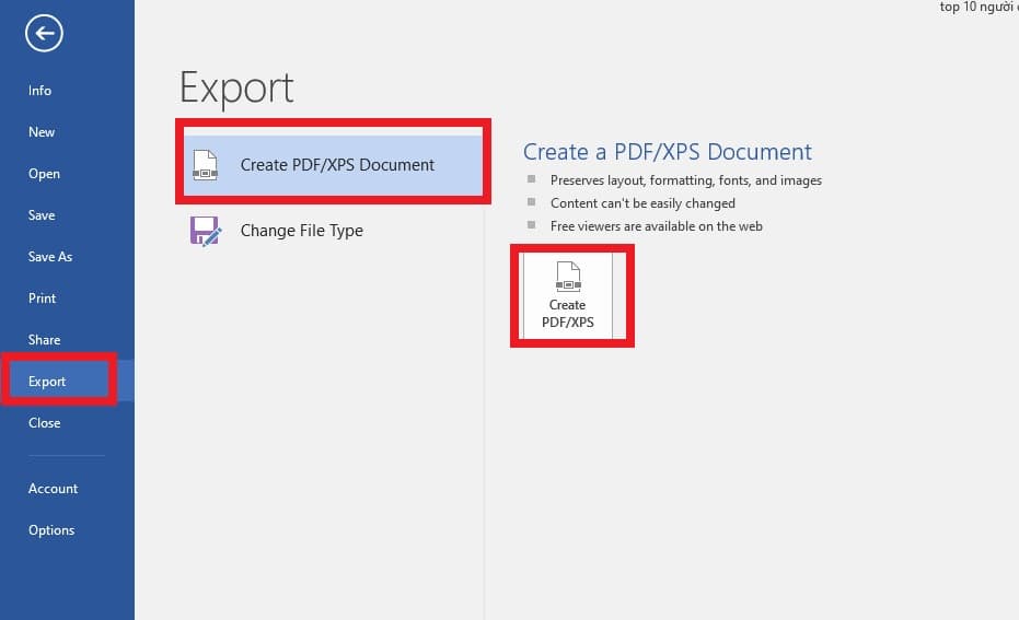 Cách chuyển file word sang PDF bằng tính năng Export