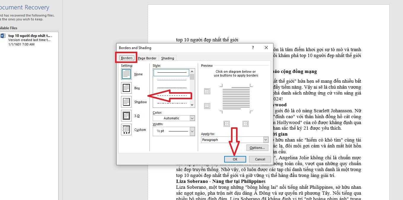 Cách tạo khung bìa trong word với Page Borders
