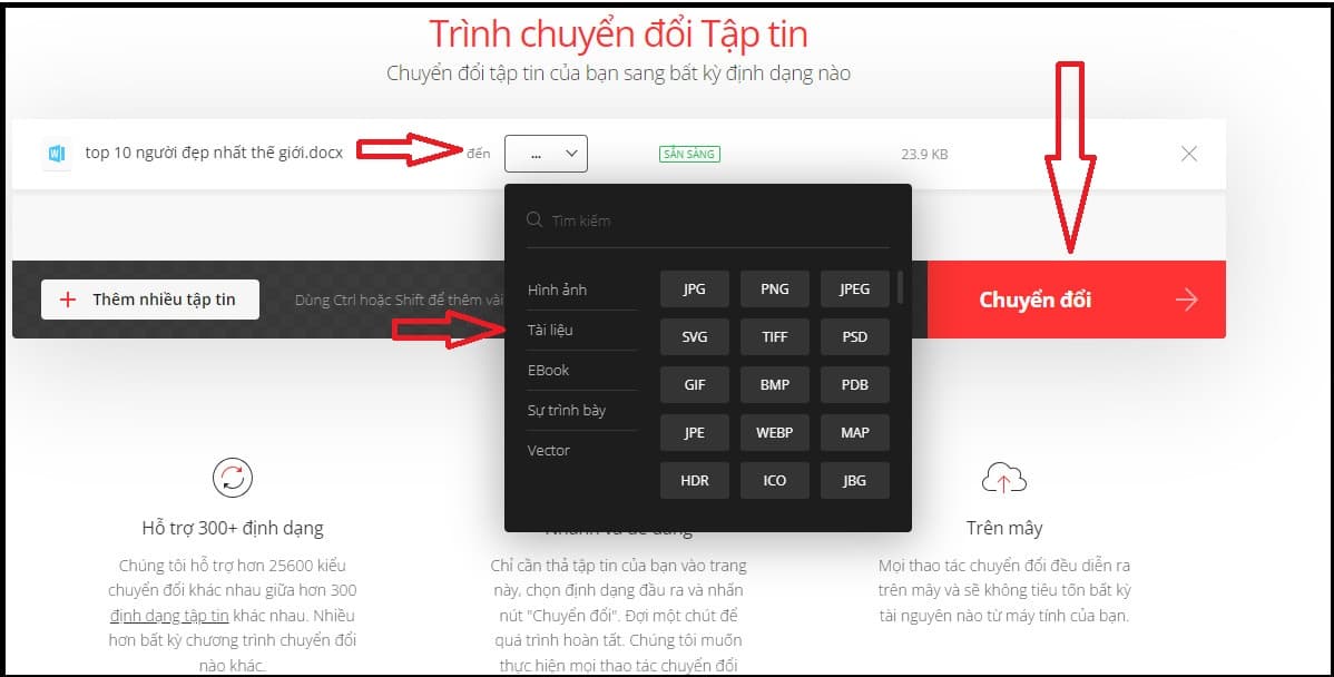 Click vào nút "Chuyển đổi".
