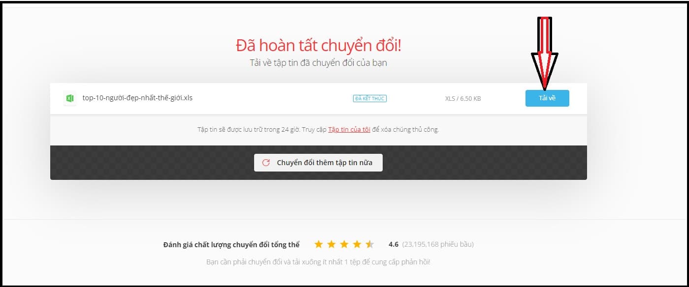 Chọn nút "Tải về" để lưu file Excel về máy. 
