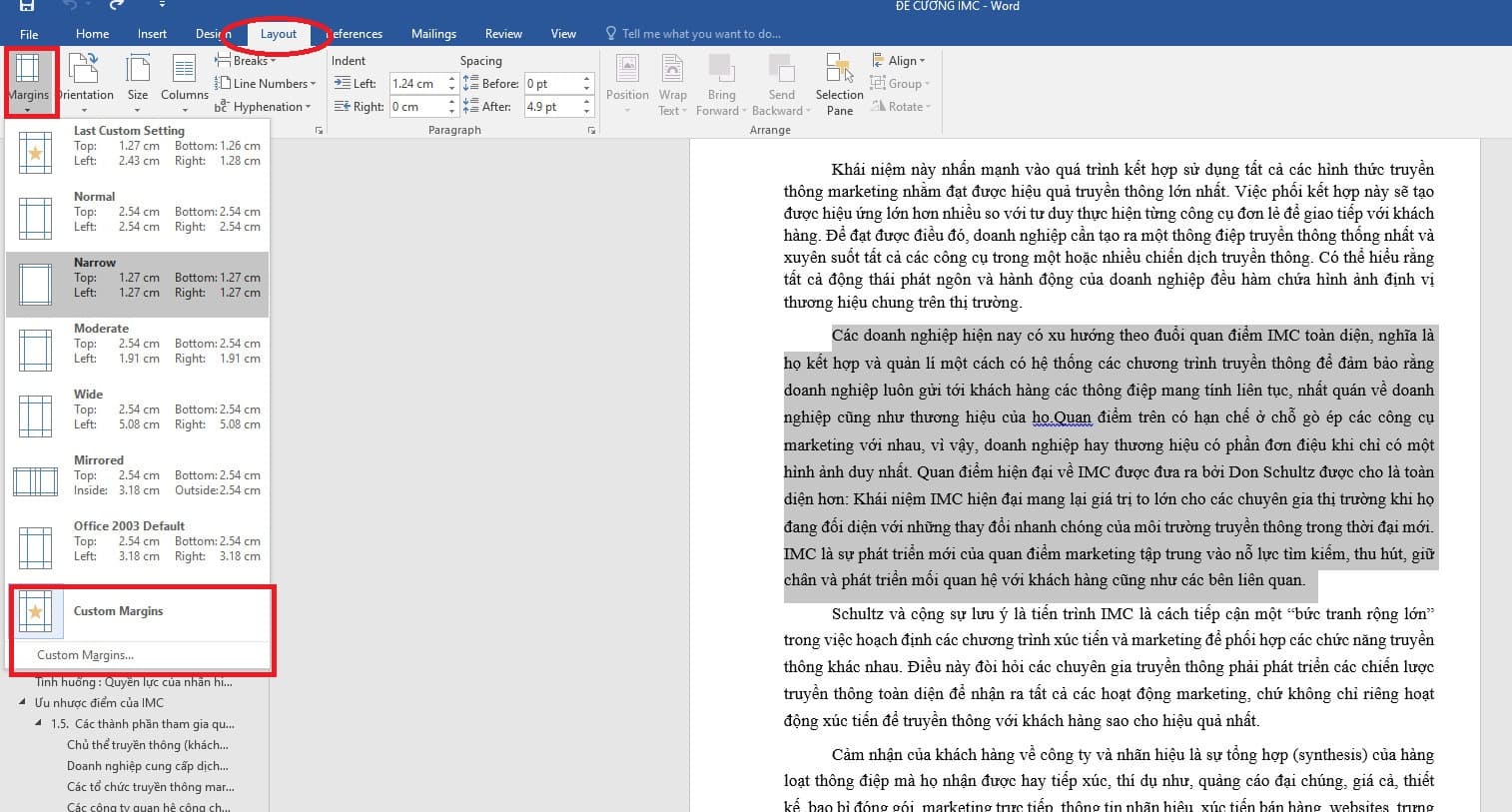 Chọn Custom Margins để tiến hành cài đặt
