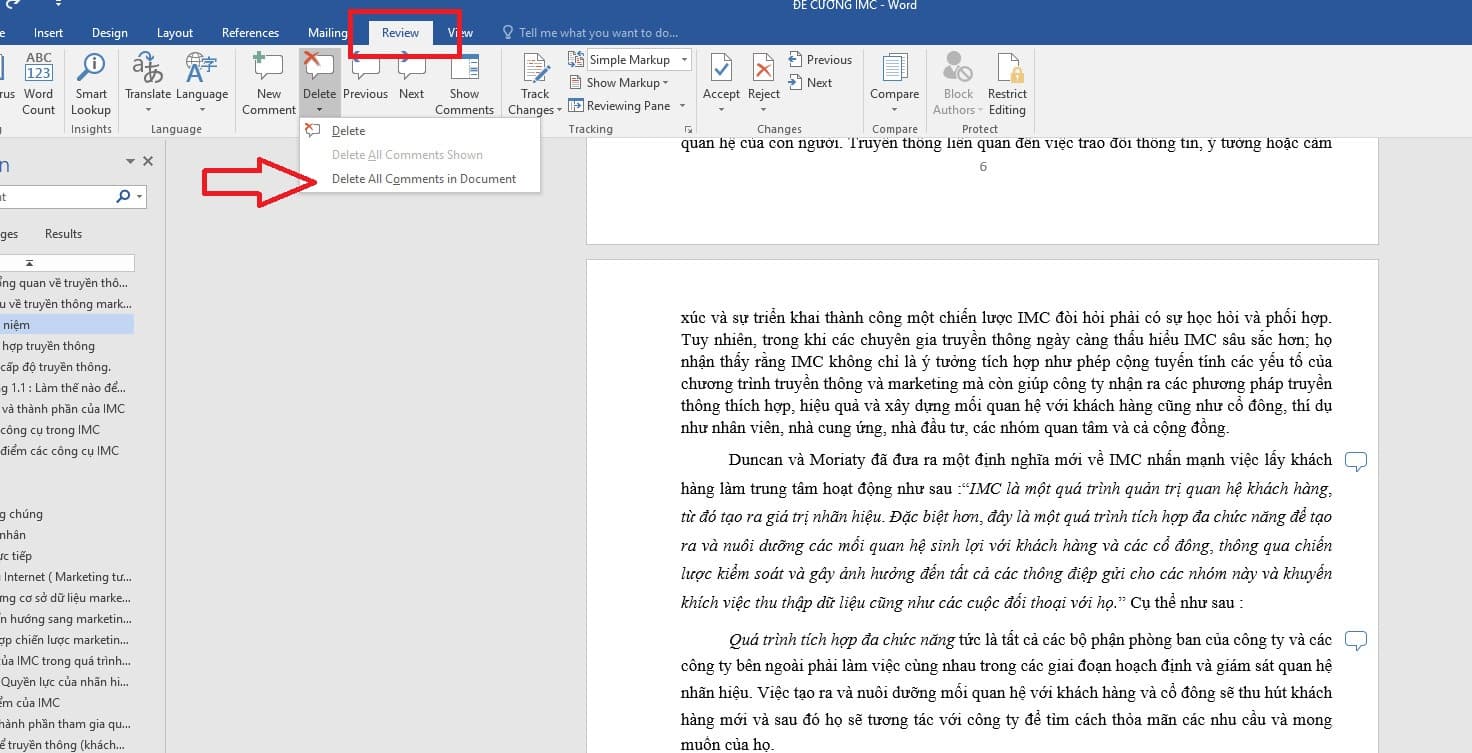 Cách xóa toàn bộ comment trong Word