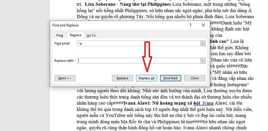 Chọn Replace All
