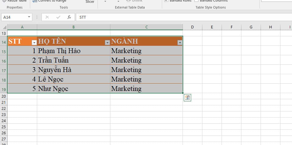 Cách tạo bảng trong Excel với Format as Table