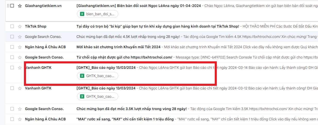 Tìm Email chứa tệp đính kèm