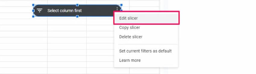 Chọn Edit slicer từ menu thả xuống