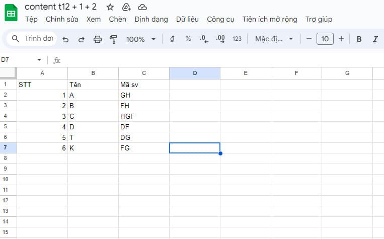 Đánh số thứ tự trong Google Sheet tự động