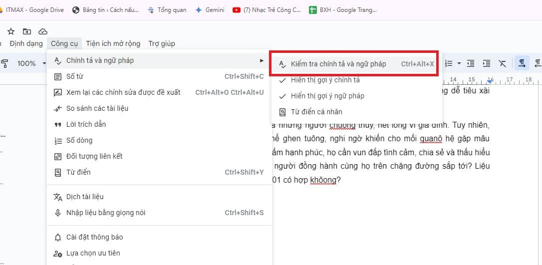 Kiểm tra lỗi chính tả trên Google Docs bằng dò đoạn văn bản
