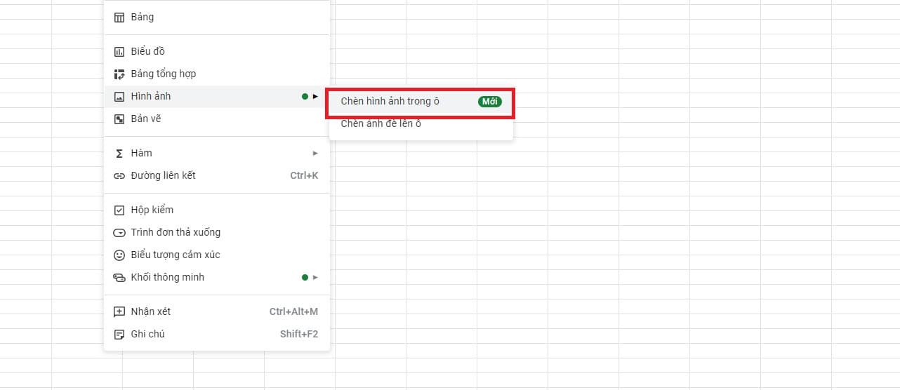 Lựa chọn "Chèn Hình ảnh trong ô"
