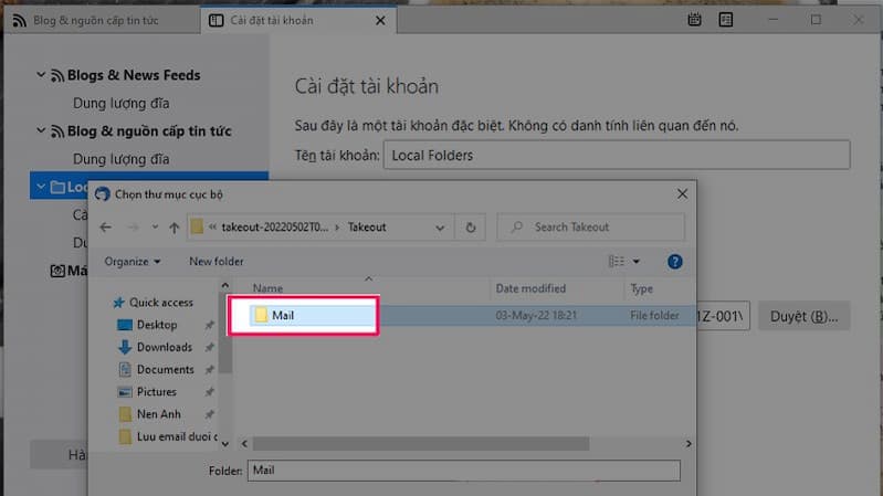 Xem và chọn tệp Gmail backup