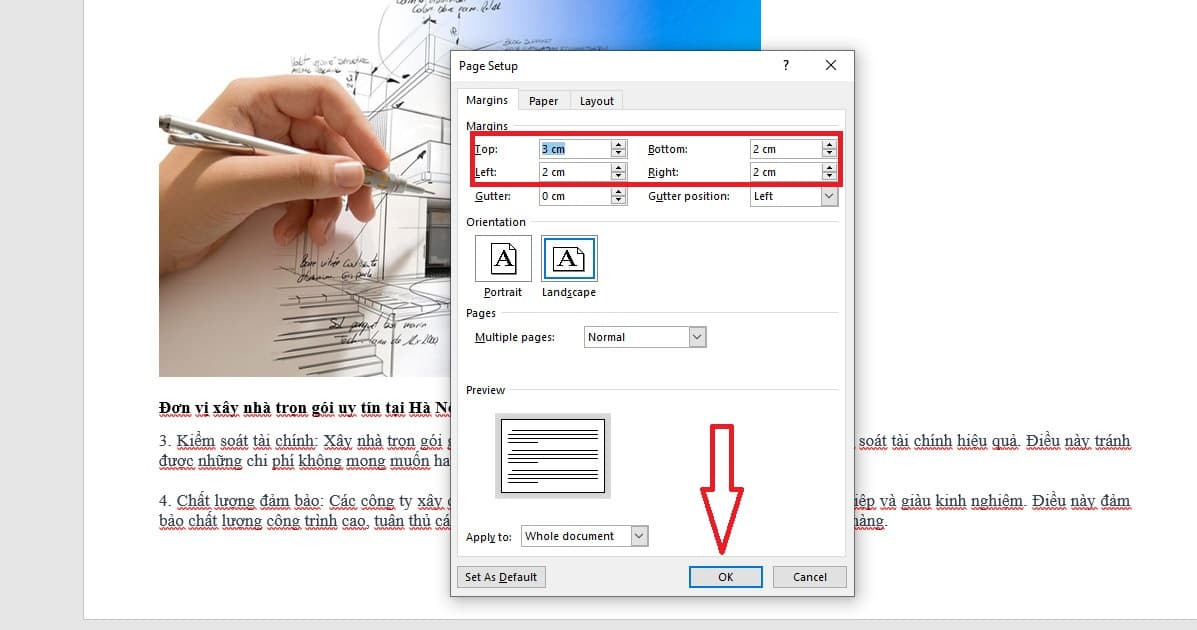 Sử dụng Options để căn lề trong Word 