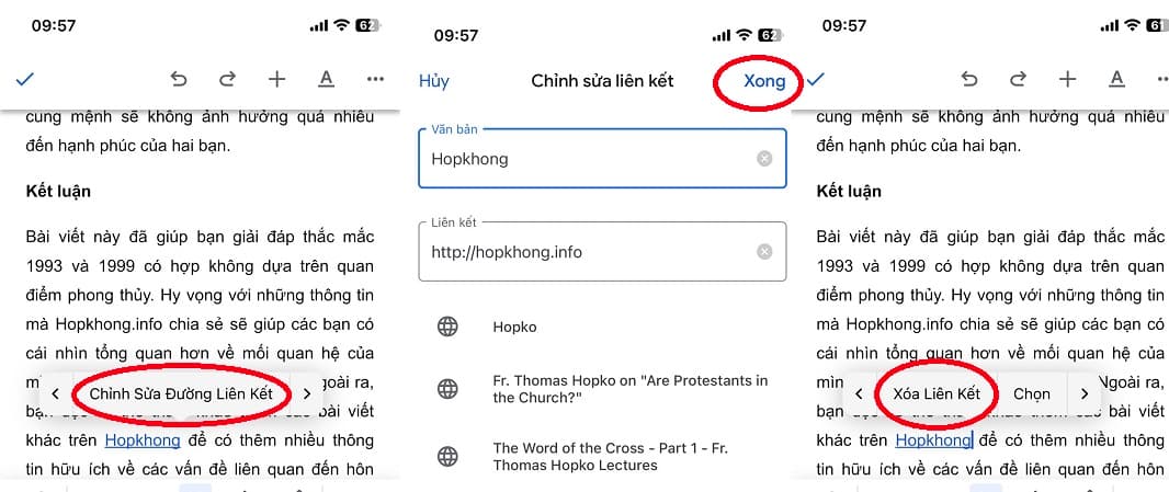 Chỉnh sửa hoặc xóa liên kết