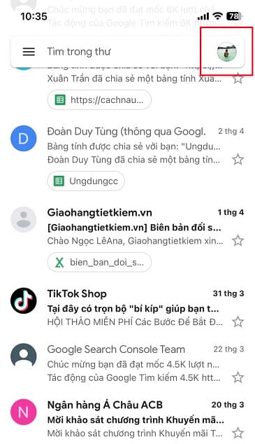 Nhấp vào ảnh đại diện