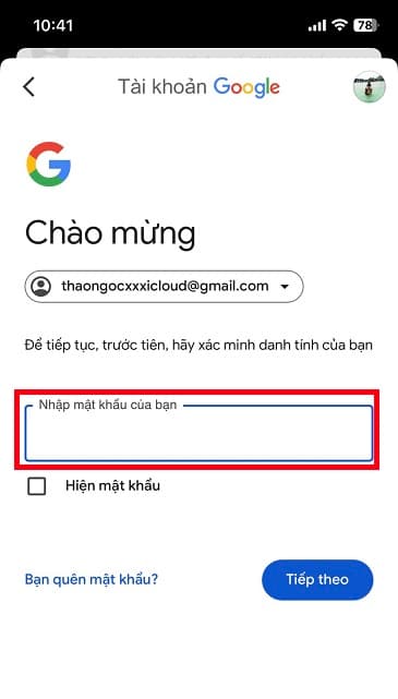 Nhập mật khẩu hiện tại