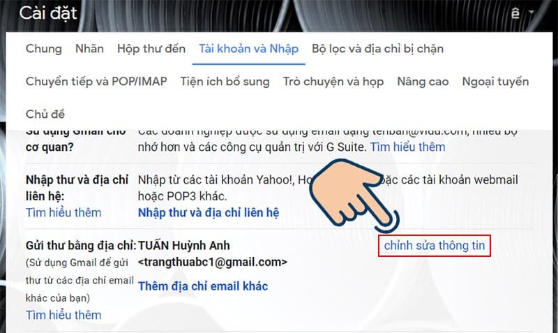 Nhấp vào Chỉnh sửa thông tin 