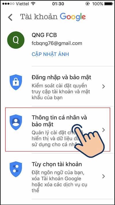 Chọn tab Thông tin cá nhân và bảo mật