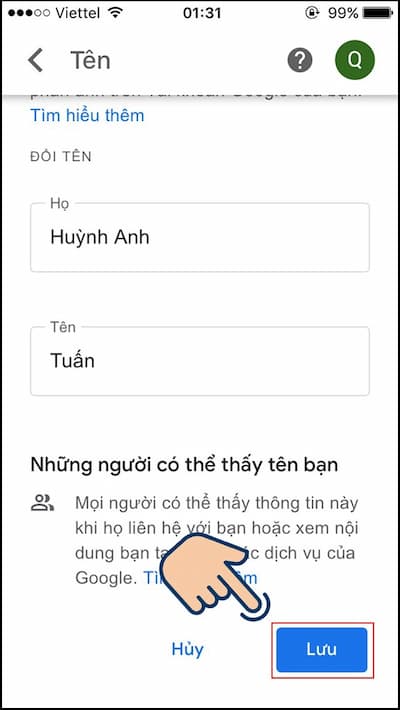 Cách đổi tên Gmail dễ dàng trên điện thoại