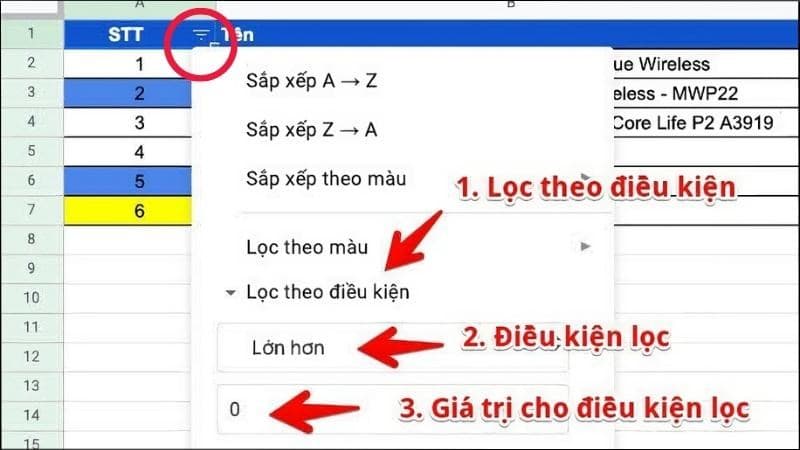 Lọc theo điều kiện