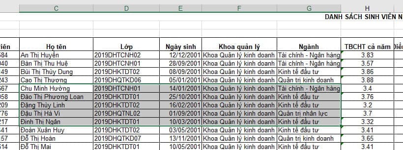 Chọn ô tính cần xuống dòng