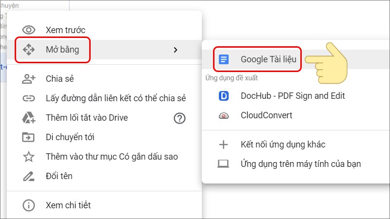 Mở tệp bằng Google Tài liệu