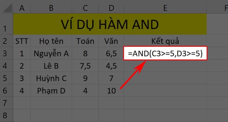 Dùng hàm AND để xét học sinh giỏi