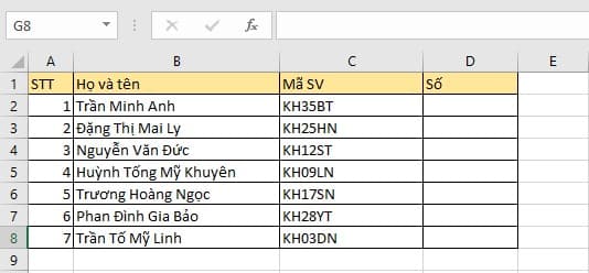 Lấy ký tự nằm giữa cột mã SV