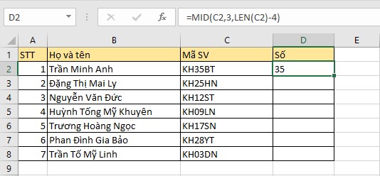 Nhập công thức vào ô D2